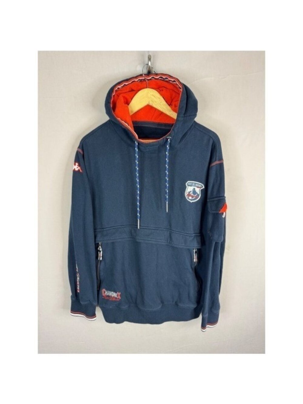 Kappa Chamonix Mont Blanc Navy Blue Orange Fleece Hoodie Mens Large 302ABB0